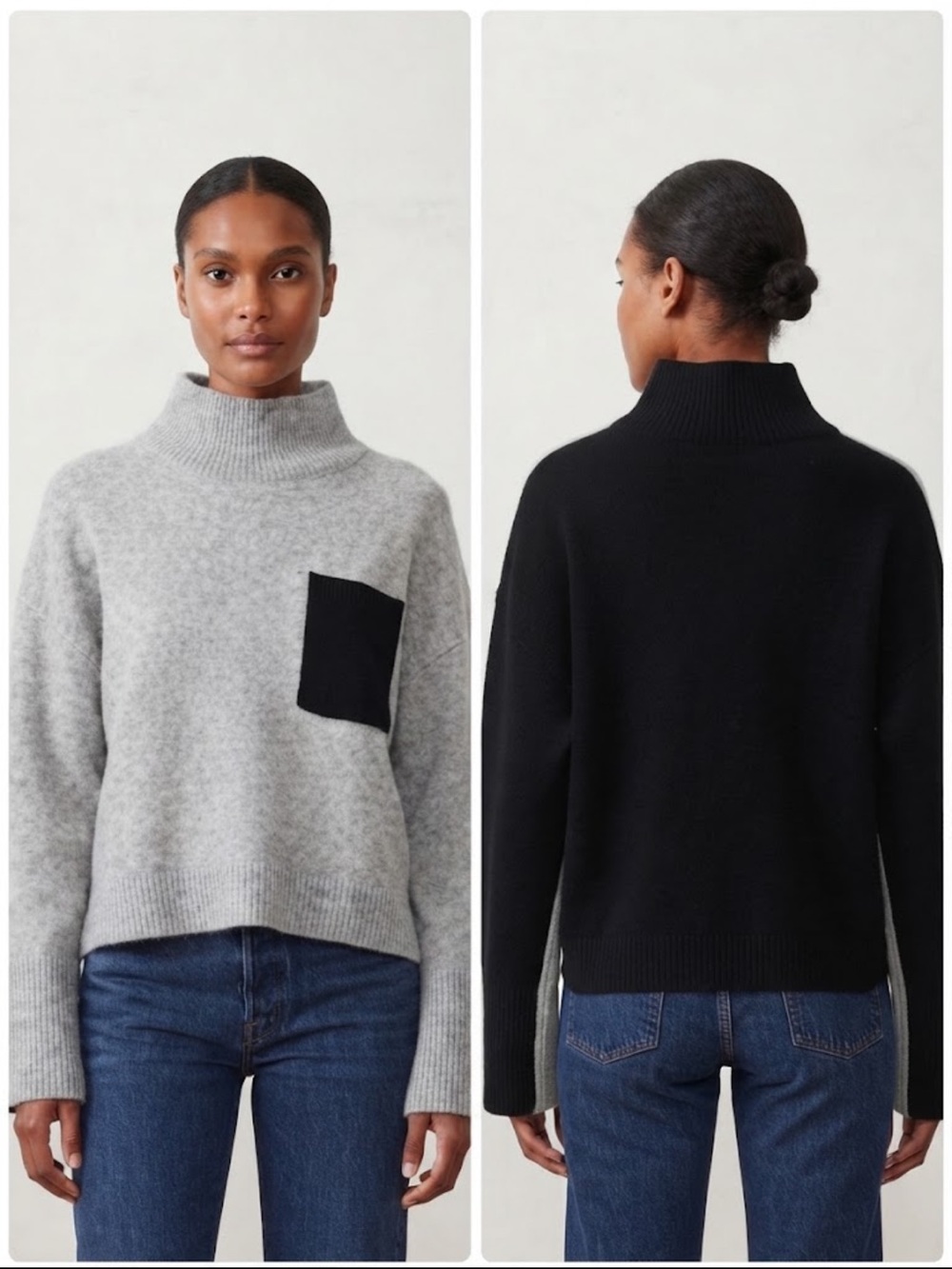 Express Two-Tone mock neck  Sweater in Light Gray and Black